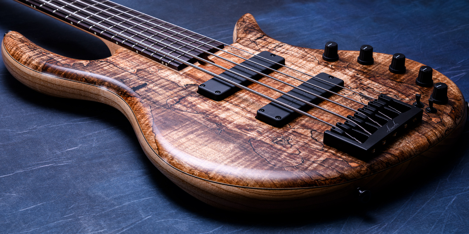 Elrick Bass Guitars Gold Series e-volution 5 Curly Black Line Spalted Maple Top