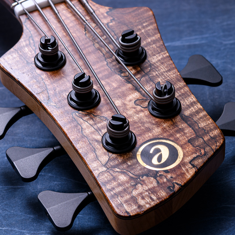 Elrick Bass Guitars Gold Series e-volution 5 Curly Black Line Spalted Maple Top