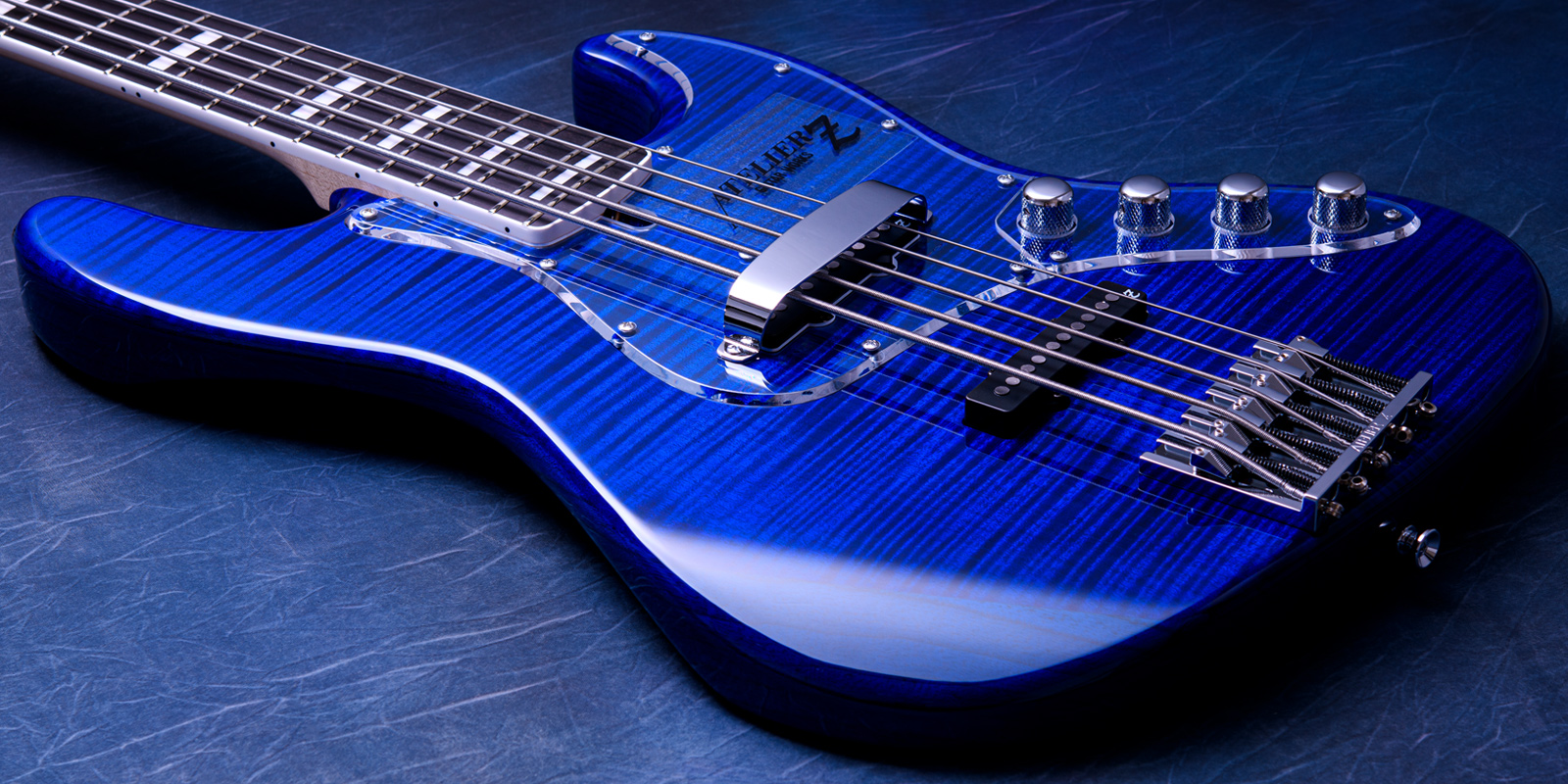 Atelier Z MZ Custom 5 Flame Maple Top Transparent Blue Black Line with Matching Headstock